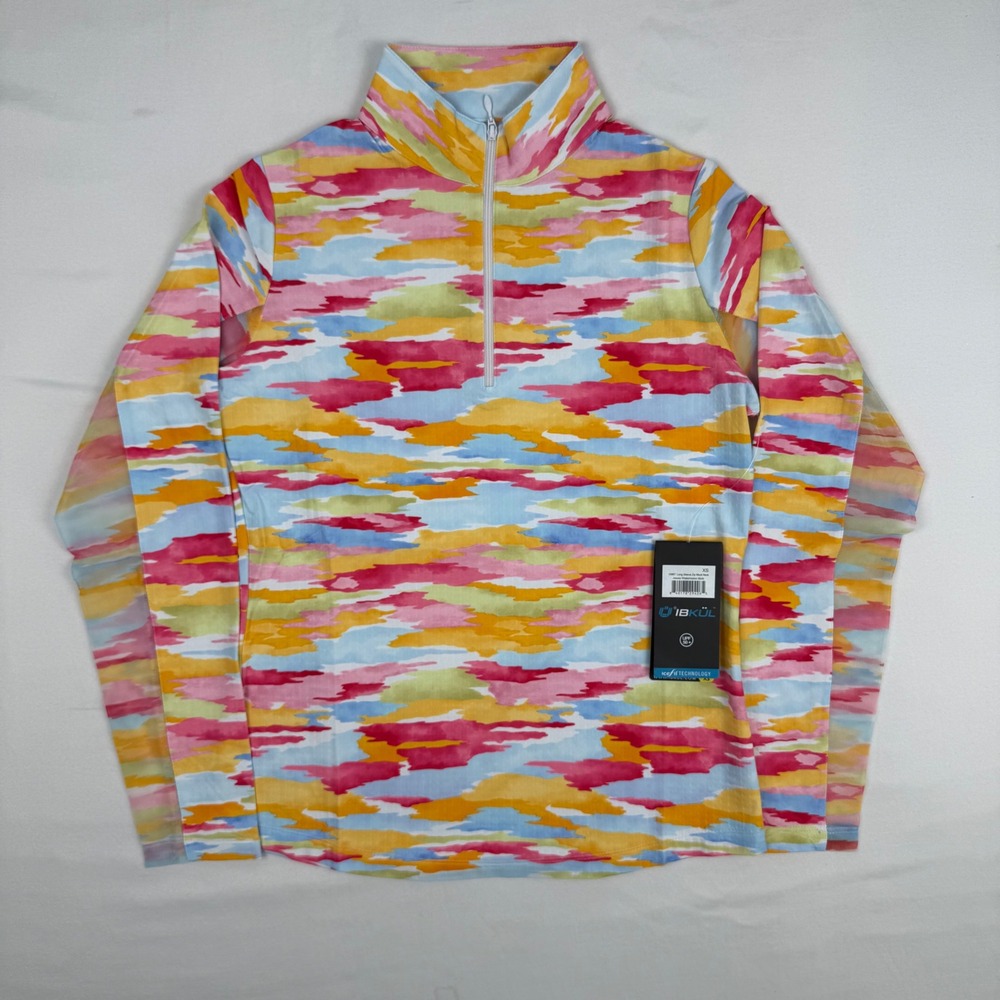IBKUL Jessie Watermelon Multi Zip Mock Neck Sun Shirt UPF 50+ Women XS Golf NWT - Picture 5 of 8